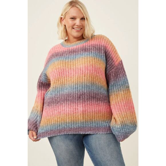 HAYDEN Paige Plus Ombre Rainbow Chunky Knit Sweater 1X - Picture 2 of 5